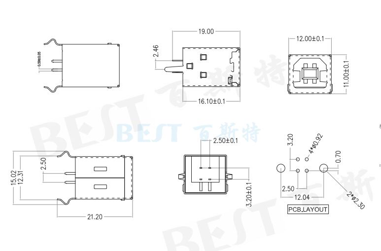 USB插座USB-B-01圖紙