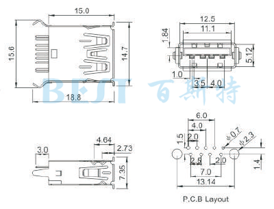 USB插座USB-A-08 3.0參考圖紙