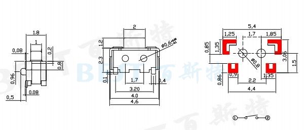 輕觸開關2×4_TS-1111A_參考圖紙