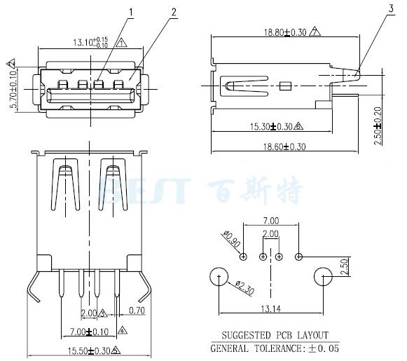 USB插座USB-A-08_參考圖紙