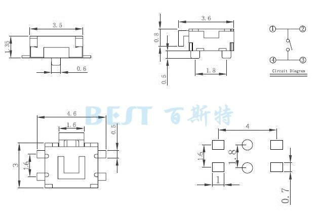 輕觸開(kāi)關(guān)TS-1186E參考圖紙